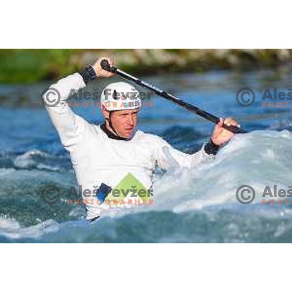 Benjamin Savsek of Slovenia during practice session before 2025 World Cup Canoe Slalom race in Tacen, Ljubljana, Slovenia on August 27, 2025
