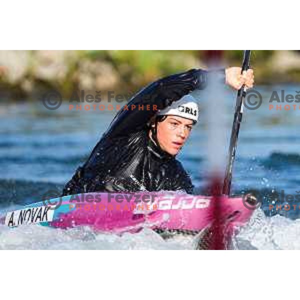 Ajda Novak of Slovenia during practice session before 2025 World Cup Canoe Slalom race in Tacen, Ljubljana, Slovenia on August 27, 2025