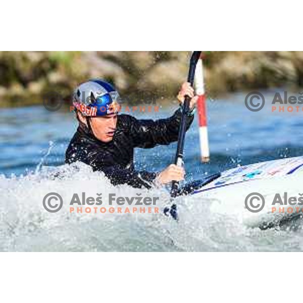 Ziga Lin Hocevar of Slovenia during practice session before 2025 World Cup Canoe Slalom race in Tacen, Ljubljana, Slovenia on August 27, 2025