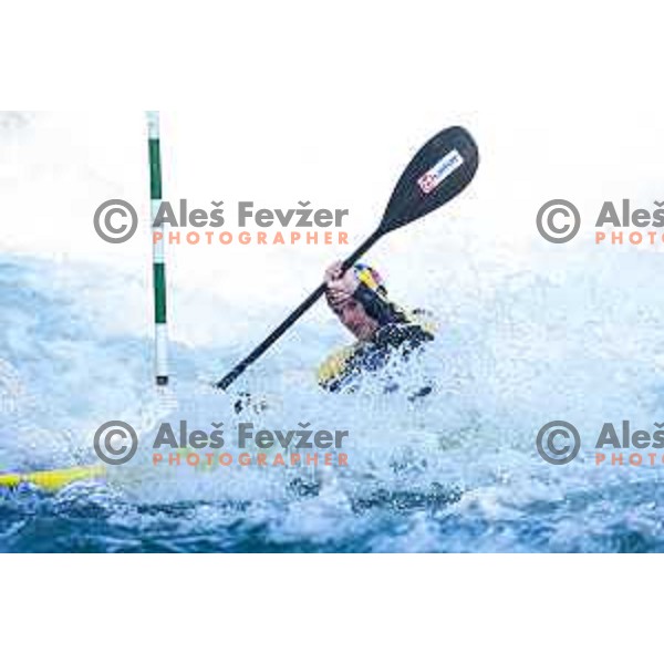 Peter Kauzer of Slovenia during practice session before 2025 World Cup Canoe Slalom race in Tacen, Ljubljana, Slovenia on August 27, 2025