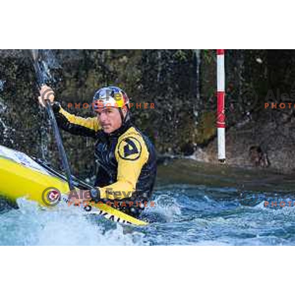 Peter Kauzer of Slovenia during practice session before 2025 World Cup Canoe Slalom race in Tacen, Ljubljana, Slovenia on August 27, 2025