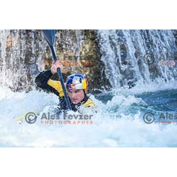 Peter Kauzer of Slovenia during practice session before 2025 World Cup Canoe Slalom race in Tacen, Ljubljana, Slovenia on August 27, 2025