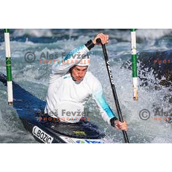 Luka Bozic of Slovenia during practice session before 2025 World Cup Canoe Slalom race in Tacen, Ljubljana, Slovenia on August 27, 2025