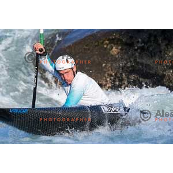 Luka Bozic of Slovenia during practice session before 2025 World Cup Canoe Slalom race in Tacen, Ljubljana, Slovenia on August 27, 2025