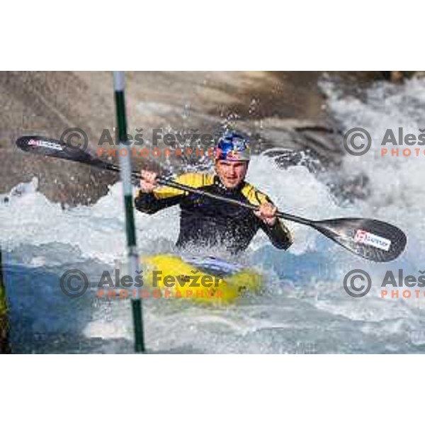 Peter Kauzer of Slovenia during practice session before 2025 World Cup Canoe Slalom race in Tacen, Ljubljana, Slovenia on August 27, 2025