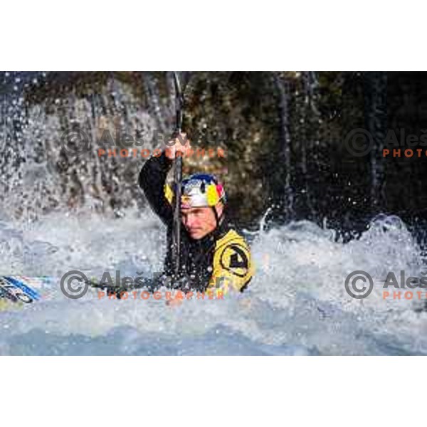 Peter Kauzer of Slovenia during practice session before 2025 World Cup Canoe Slalom race in Tacen, Ljubljana, Slovenia on August 27, 2025