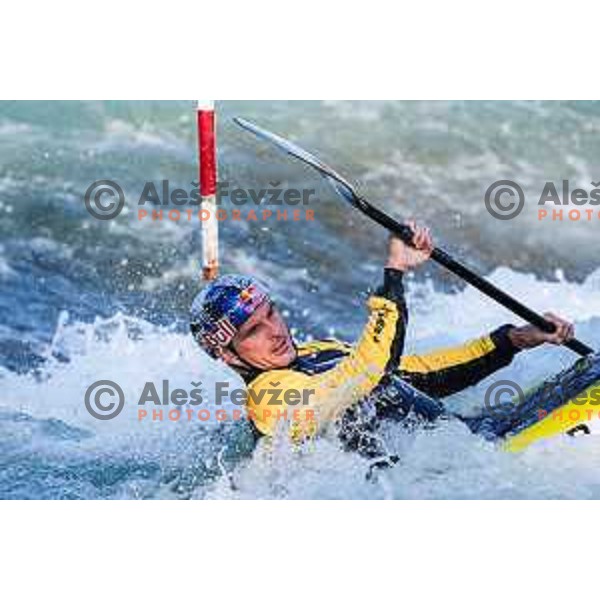 Peter Kauzer of Slovenia during practice session before 2025 World Cup Canoe Slalom race in Tacen, Ljubljana, Slovenia on August 27, 2025
