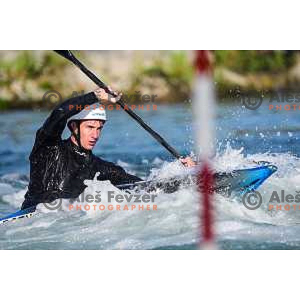 Martin Srabotnik of Slovenia during practice session before 2025 World Cup Canoe Slalom race in Tacen, Ljubljana, Slovenia on August 27, 2025