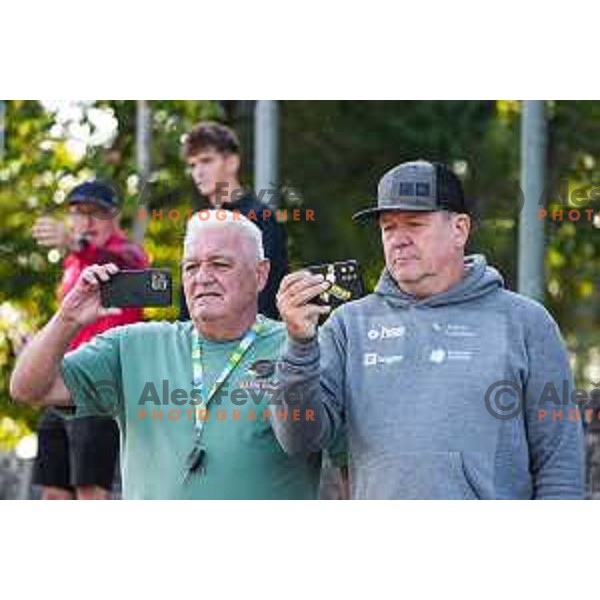 Coaches Peter Kauzer Senior and Borut Javornik of Slovenia during practice session before 2025 World Cup Canoe Slalom race in Tacen, Ljubljana, Slovenia on August 27, 2025