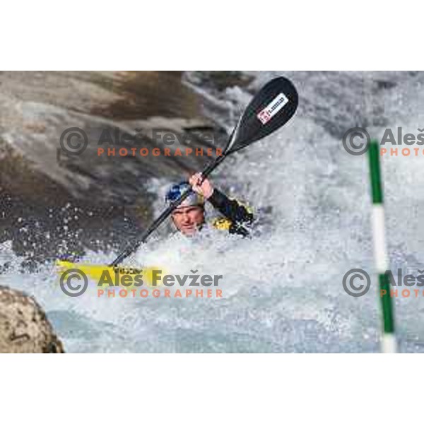 Peter Kauzer of Slovenia during practice session before 2025 World Cup Canoe Slalom race in Tacen, Ljubljana, Slovenia on August 27, 2025