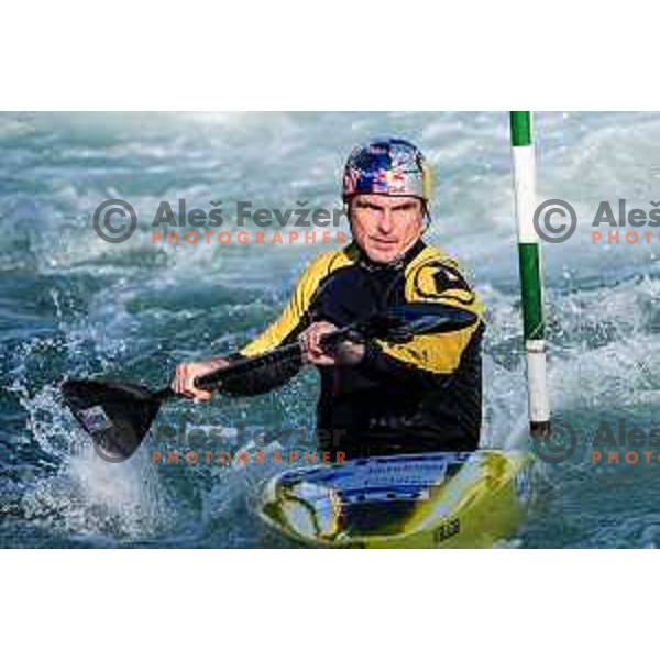 Peter Kauzer of Slovenia during practice session before 2025 World Cup Canoe Slalom race in Tacen, Ljubljana, Slovenia on August 27, 2025