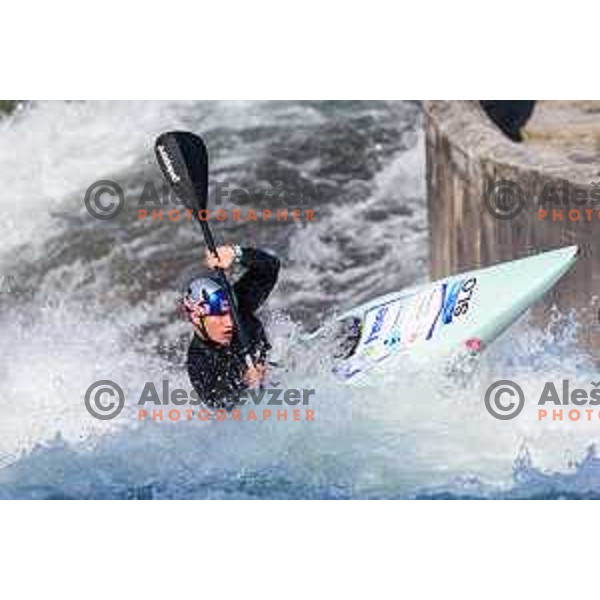 Ziga Lin Hocevar of Slovenia during practice session before 2025 World Cup Canoe Slalom race in Tacen, Ljubljana, Slovenia on August 27, 2025