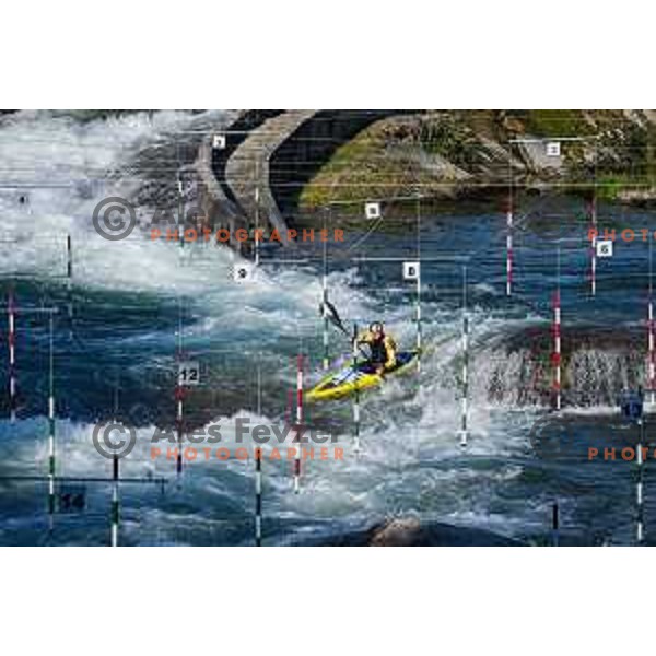Peter Kauzer of Slovenia during practice session before 2025 World Cup Canoe Slalom race in Tacen, Ljubljana, Slovenia on August 27, 2025