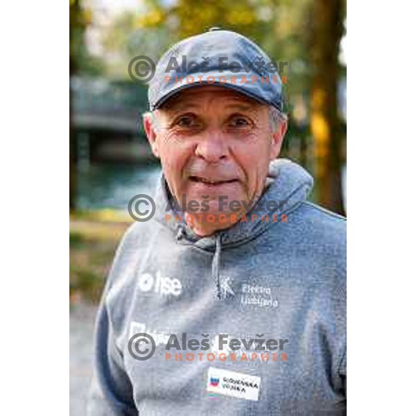 Coach Joze Vidmar of Slovenia during practice session before 2025 World Cup Canoe Slalom race in Tacen, Ljubljana, Slovenia on August 27, 2025