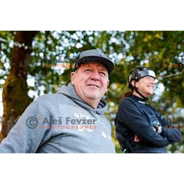Coach Borut Javornik of Slovenia during practice session before 2025 World Cup Canoe Slalom race in Tacen, Ljubljana, Slovenia on August 27, 2025