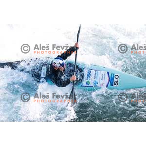 Ziga Lin Hocevar of Slovenia during practice session before 2025 World Cup Canoe Slalom race in Tacen, Ljubljana, Slovenia on August 27, 2025