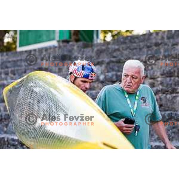 Peter Kauzer of Slovenia during practice session before 2025 World Cup Canoe Slalom race in Tacen, Ljubljana, Slovenia on August 27, 2025