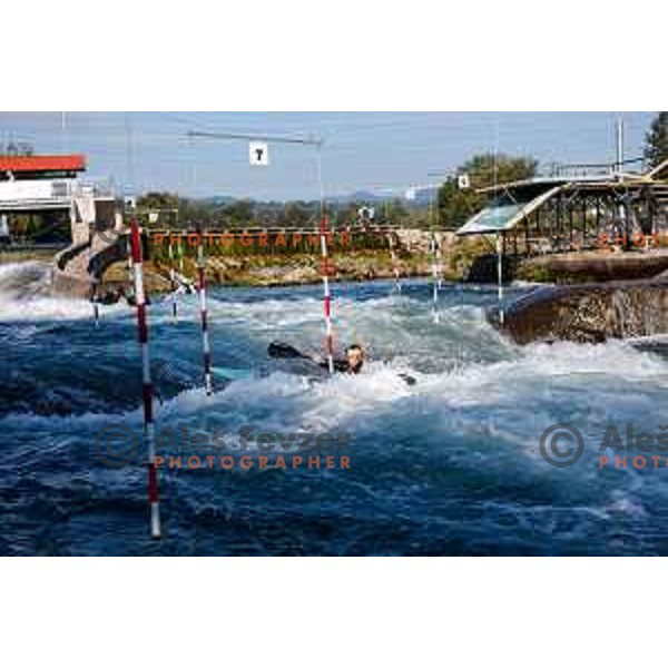 Ziga Lin Hocevar of Slovenia during practice session before 2025 World Cup Canoe Slalom race in Tacen, Ljubljana, Slovenia on August 27, 2025