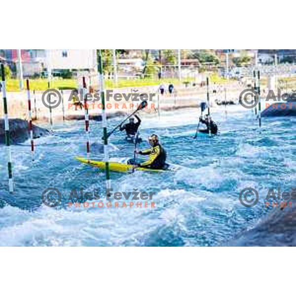 Peter Kauzer of Slovenia during practice session before 2025 World Cup Canoe Slalom race in Tacen, Ljubljana, Slovenia on August 27, 2025