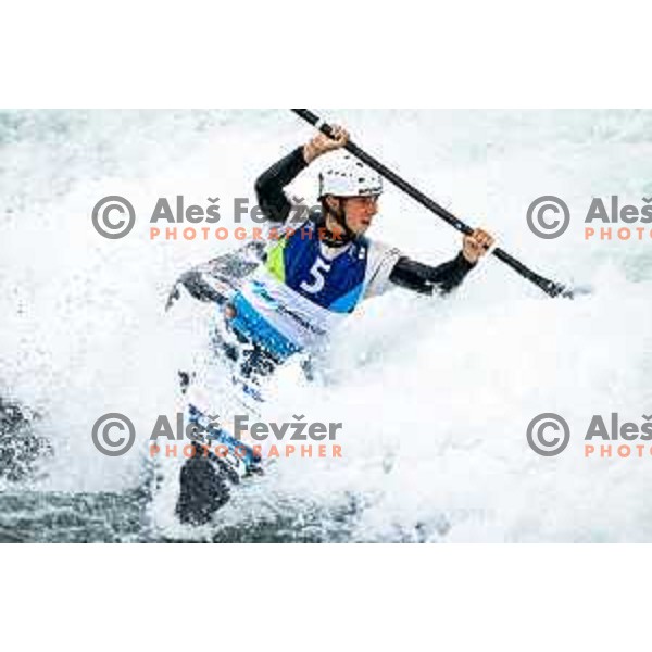in action during ICF World Cup Canoe Slalom Women’s K-1 race in Tacen, Ljubljana, Slovenia on August 29, 2025