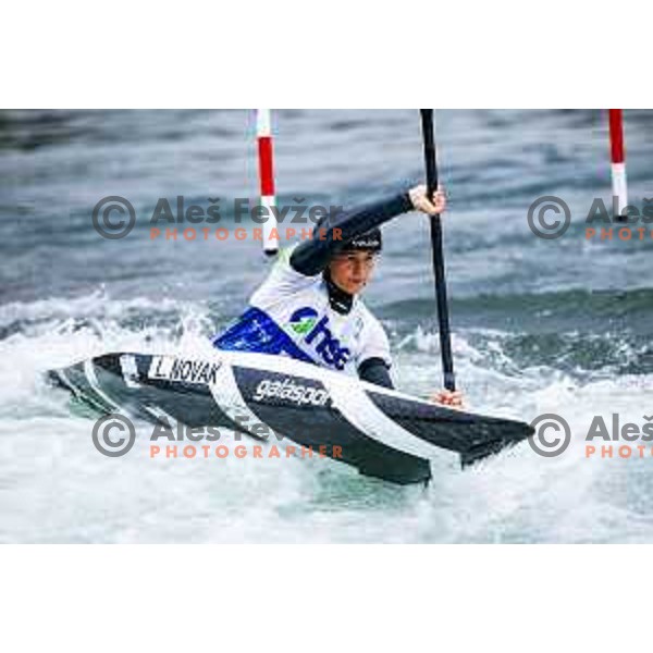 Lea Novak (SLO) in action during ICF World Cup Canoe Slalom Women’s K-1 race in Tacen, Ljubljana, Slovenia on August 29, 2025