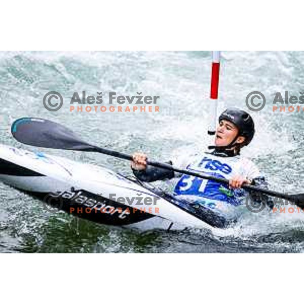 Lea Novak (SLO) in action during ICF World Cup Canoe Slalom Women’s K-1 race in Tacen, Ljubljana, Slovenia on August 29, 2025