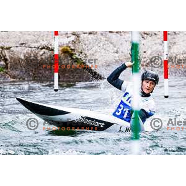 Lea Novak (SLO) in action during ICF World Cup Canoe Slalom Women’s K-1 race in Tacen, Ljubljana, Slovenia on August 29, 2025