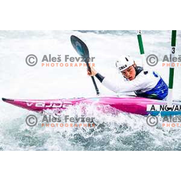 Ajda Novak (SLO) in action during ICF World Cup Canoe Slalom Women’s K-1 race in Tacen, Ljubljana, Slovenia on August 29, 2025