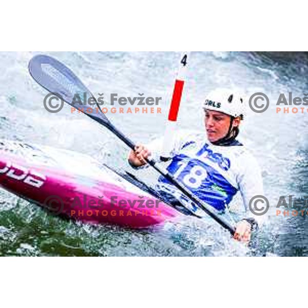 Ajda Novak (SLO) in action during ICF World Cup Canoe Slalom Women’s K-1 race in Tacen, Ljubljana, Slovenia on August 29, 2025