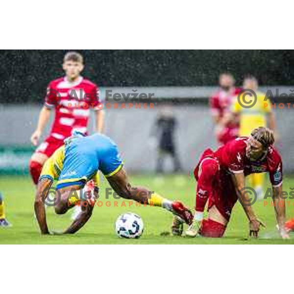 Vid Koderman in action during Prva liga Telemach 2025/26 football match between NK Aluminij and NK Koper in Sportni park Kidricevo, Slovenia on August 29, 2025. Photo: Jure Banfi