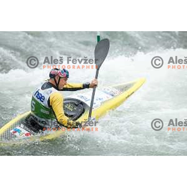 Peter Kauzer (SLO) in action during ICF World Cup Canoe Slalom Men’s K-1 race in Tacen, Ljubljana, Slovenia on August 29, 2025