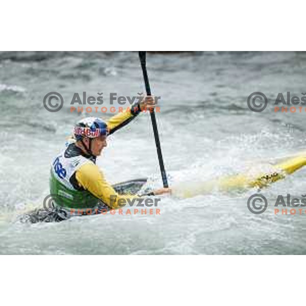 Peter Kauzer (SLO) in action during ICF World Cup Canoe Slalom Men’s K-1 race in Tacen, Ljubljana, Slovenia on August 29, 2025