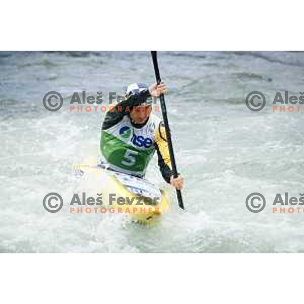 Peter Kauzer (SLO) in action during ICF World Cup Canoe Slalom Men’s K-1 race in Tacen, Ljubljana, Slovenia on August 29, 2025