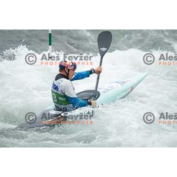 Ziga Lin Hocevar (SLO) in action during ICF World Cup Canoe Slalom Men’s K-1 race in Tacen, Ljubljana, Slovenia on August 29, 2025