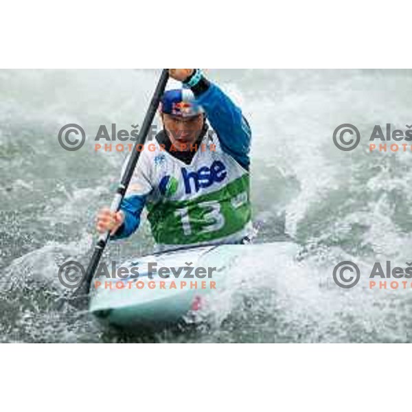 Ziga Lin Hocevar (SLO) in action during ICF World Cup Canoe Slalom Men’s K-1 race in Tacen, Ljubljana, Slovenia on August 29, 2025
