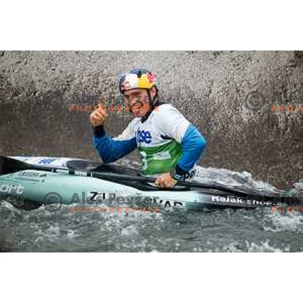Ziga Lin Hocevar (SLO) in action during ICF World Cup Canoe Slalom Men’s K-1 race in Tacen, Ljubljana, Slovenia on August 29, 2025