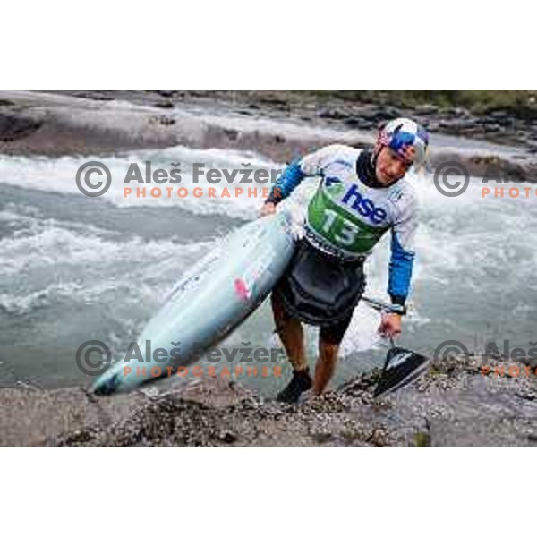 Ziga Lin Hocevar (SLO) in action during ICF World Cup Canoe Slalom Men’s K-1 race in Tacen, Ljubljana, Slovenia on August 29, 2025