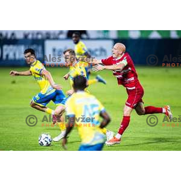 Nik Omladic vs Tomislav Jagic in action during Prva liga Telemach 2025/26 football match between NK Aluminij and NK Koper in Sportni park Kidricevo, Slovenia on August 29, 2025. Photo: Jure Banfi