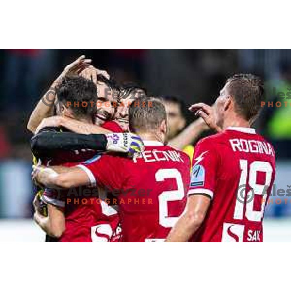 Matjaz Rozman celebrates victory after Prva liga Telemach 2025/26 football match between NK Aluminij and NK Koper in Sportni park Kidricevo, Slovenia on August 29, 2025. Photo: Jure Banfi