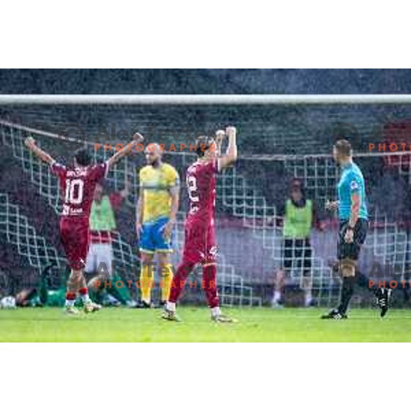 Vid Koderman celebrates goal during Prva liga Telemach 2025/26 football match between NK Aluminij and NK Koper in Sportni park Kidricevo, Slovenia on August 29, 2025. Photo: Jure Banfi