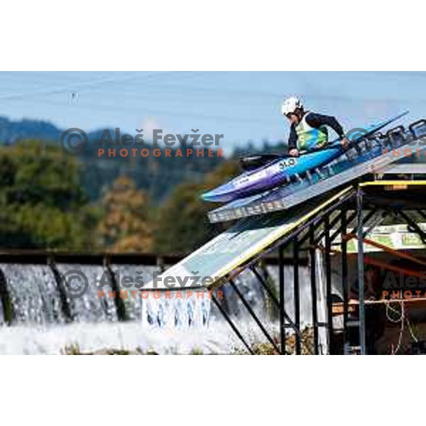 Ziga Lin Hocevar (SLO) in action during ICF World Cup Canoe Kayak-Cross race in Tacen, Ljubljana, Slovenia on August 31, 2025