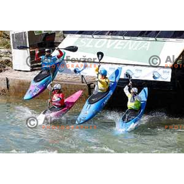 Jan Locnikar (SLO, green bib) in action during ICF World Cup Men’s Kayak-Cross race in Tacen, Ljubljana, Slovenia on August 31, 2025