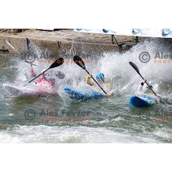in action during ICF World Cup Men’s Kayak-Cross race in Tacen, Ljubljana, Slovenia on August 31, 2025