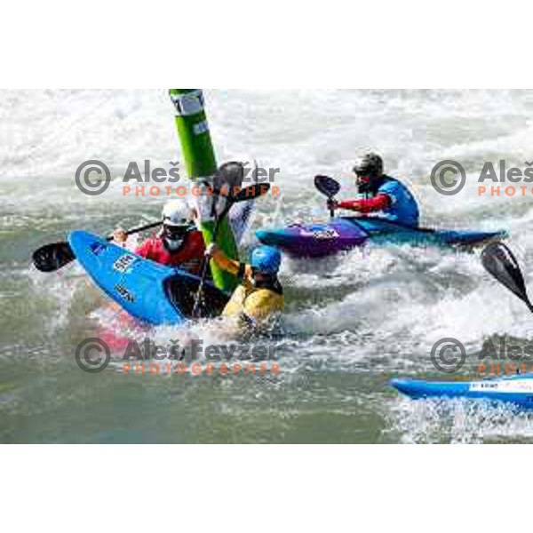 in action during ICF World Cup Men’s Kayak-Cross race in Tacen, Ljubljana, Slovenia on August 31, 2025