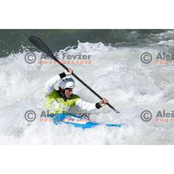 Jan Locnikar (SLO, green bib) in action during ICF World Cup Men’s Kayak-Cross race in Tacen, Ljubljana, Slovenia on August 31, 2025