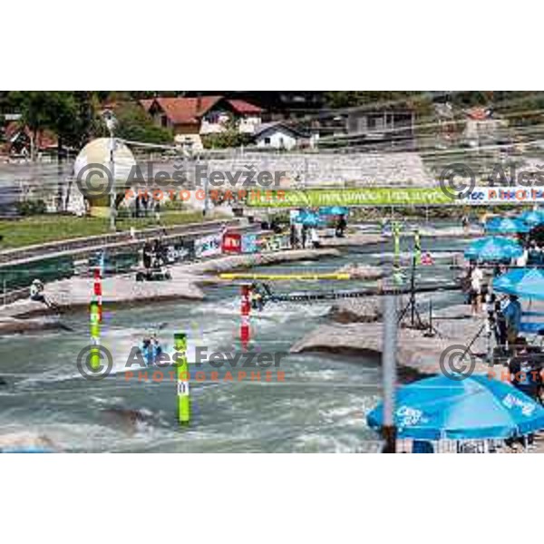 Jan Locnikar (SLO, green bib) in action during ICF World Cup Men’s Kayak-Cross race in Tacen, Ljubljana, Slovenia on August 31, 2025
