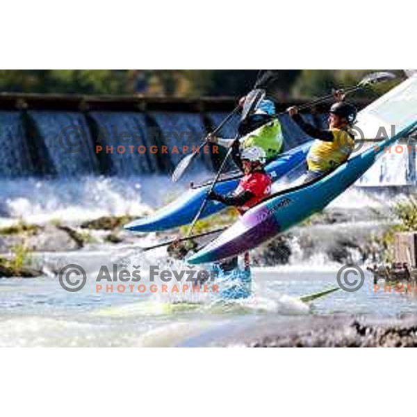 in action during ICF World Cup Men’s Kayak-Cross race in Tacen, Ljubljana, Slovenia on August 31, 2025