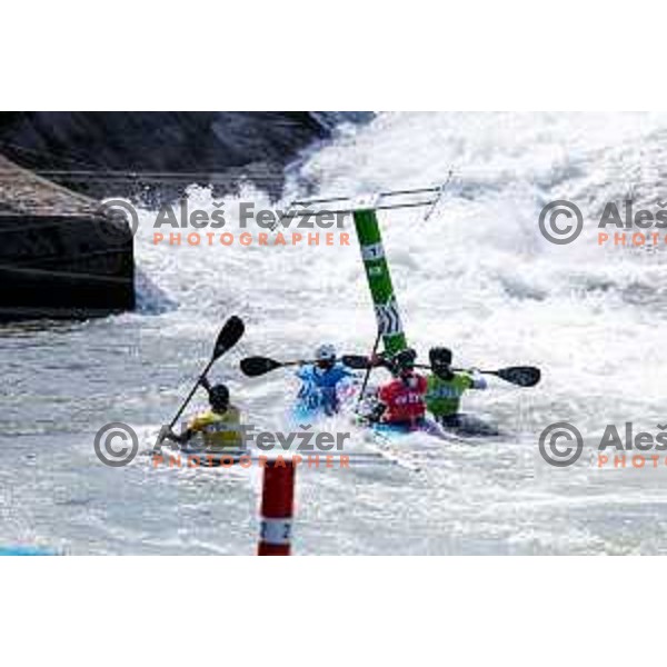 in action during ICF World Cup Men’s Kayak-Cross race in Tacen, Ljubljana, Slovenia on August 31, 2025