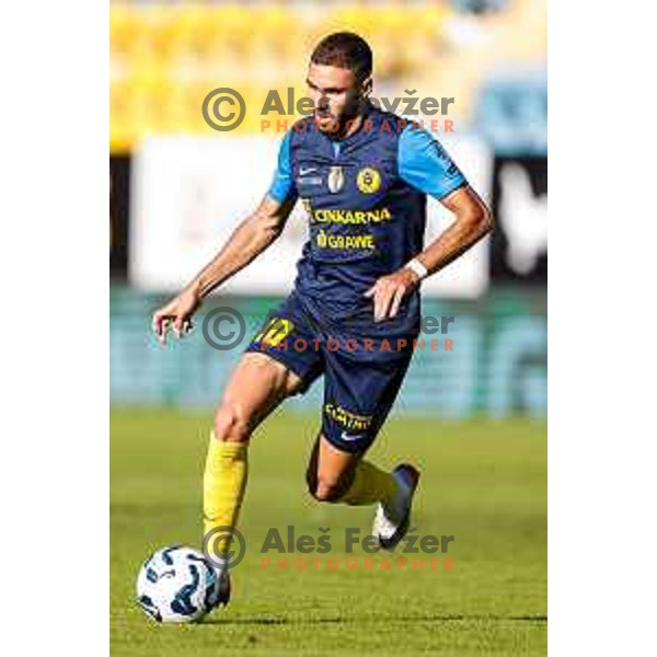 in action during Prva liga Telemach 2025/2026 football match between Celje and Domzale in Celje, Slovenia on August 31, 2025