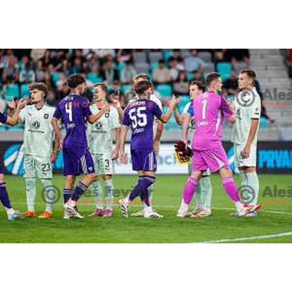 Azbe Jug and Ivan Durdov in action during Prva liga Telemach 2025/2026 football match between Olimpija and Maribor in SRC Stozice, Ljubljana, Slovenia on August 31, 2025